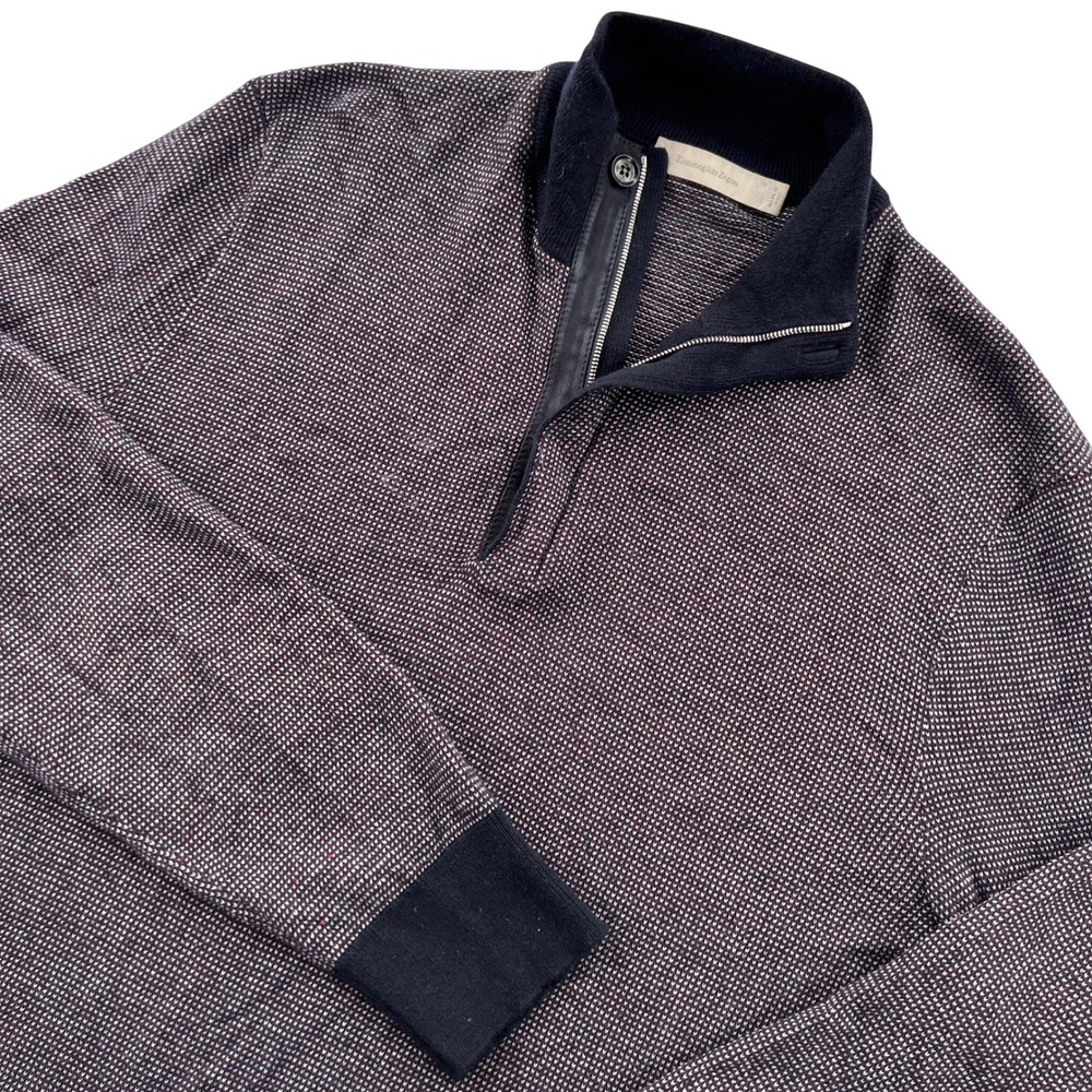 Ermenegildo Zegna Sweater Men 50 M Cashmere Cotton Navy Quarter Zip Italy Luxury